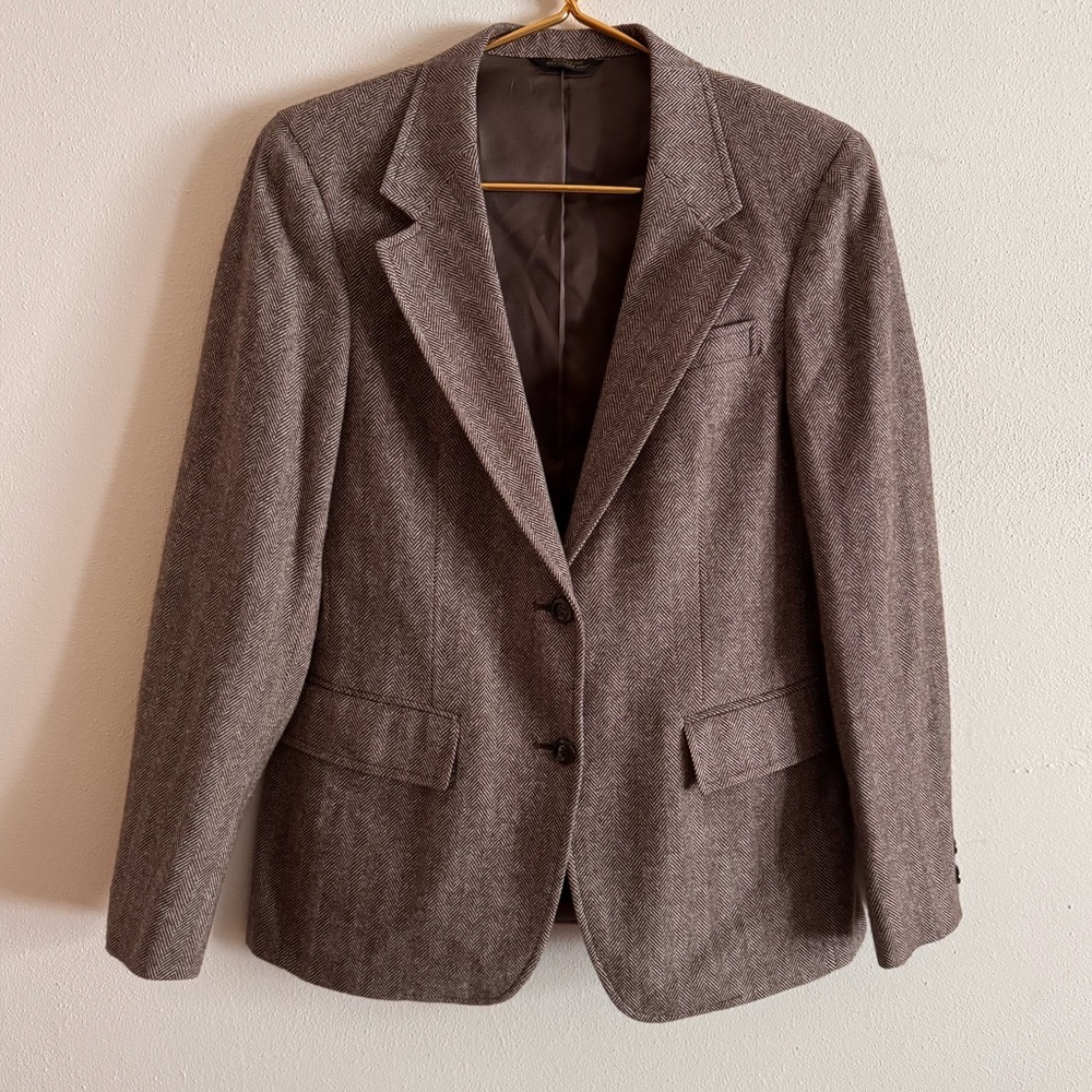 Vintage lady strathmore cashmere brown herringbone blazer jackets size small JA1